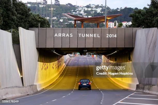 Normally busy Arras Tunnel remains almost empty during level 4 lockdown on August 25, 2021 in Wellington, New Zealand. Level 4 lockdown restrictions...
