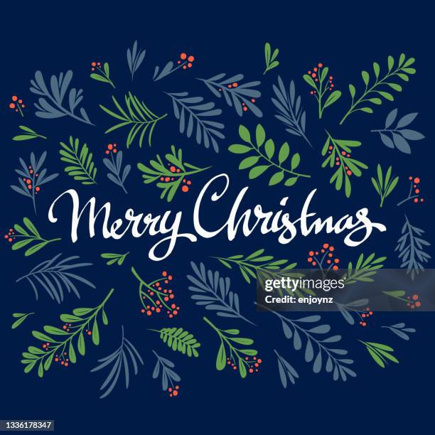 ilustrações de stock, clip art, desenhos animados e ícones de christmas floral design blue and green - folhagem viçosa