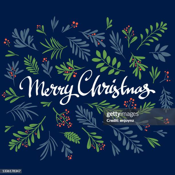 christmas floral design blue and green - lush stock illustrations
