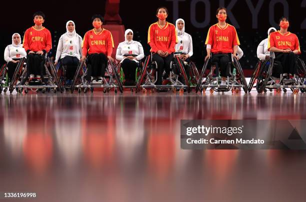 Team Algeria and Team China prepare for their game before the Women's Wheelchair Basketball Group B game on day 1 of the Tokyo 2020 Paralympic Games...