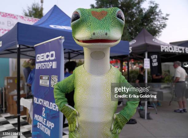 Martin the GEICO gecko seen during ACM Party For A Cause at Ascend Amphitheater on August 24, 2021 in Nashville, Tennessee.