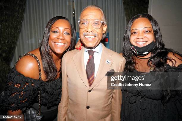 Dominique Sharpton, Al Sharpton, and Ashley Sharpton celebrate a decade of "PoliticsNation With Al Sharpton" on August 24, 2021 in New York City.