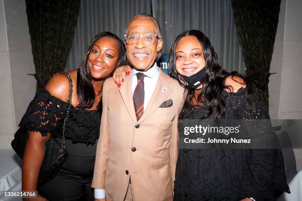 Dominique Sharpton, Al Sharpton, and Ashley Sharpton celebrate a decade of "PoliticsNation With Al Sharpton" on August 24, 2021 in New York City.