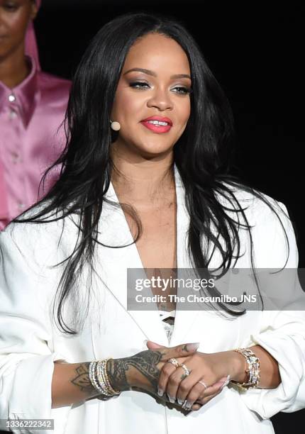 Rihanna attends the launch of her new brand 'Fenty Beauty' at Lotte Cinema World Tower on September 17, 2019 in Seoul, South Korea.