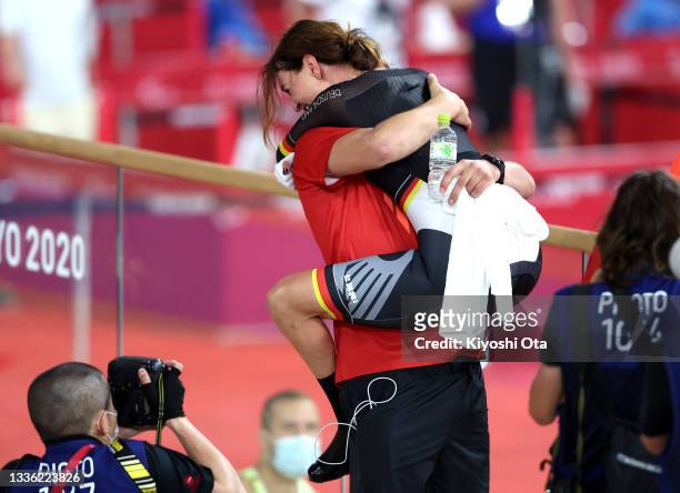 Denise Schindler of Team Germany reacts after winning the Bronze medal race of Track Cycling Women’s C1-3 3000m Individual Pursuit on day 1 of the...