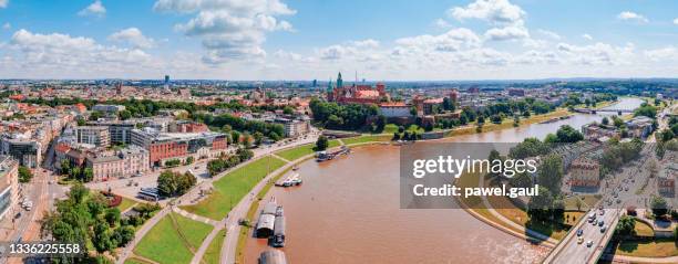 aerial view of cracow city in poland - krakow stock pictures, royalty-free photos & images
