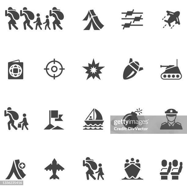 flüchtlings-icon-set - asylum seekers stock-grafiken, -clipart, -cartoons und -symbole