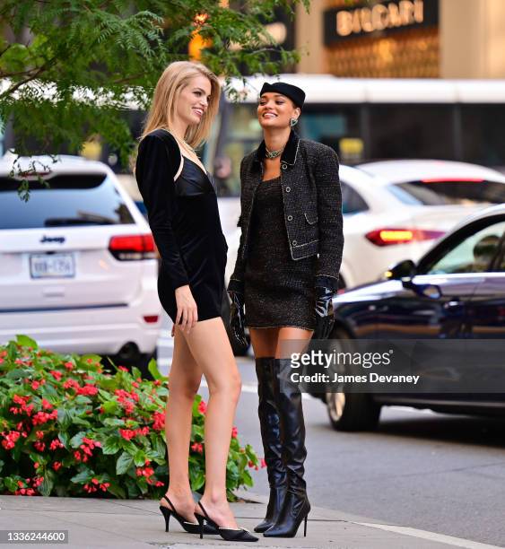 Daphne Groeneveld and Lameka Fox seen during a photoshoot on 5th Avenue on August 24, 2021 in New York City.