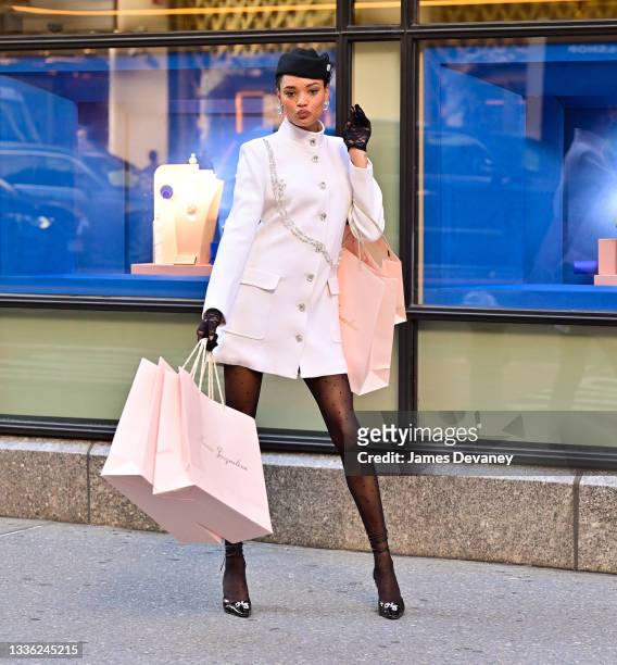 Lameka Fox seen during a photoshoot on 5th Avenue on August 24, 2021 in New York City.