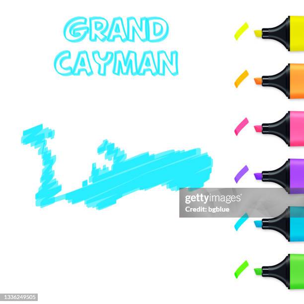 grand cayman map hand drawn with blue highlighter on white background - grand cayman stock illustrations