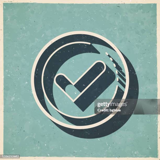 check mark. icon in retro vintage style - old textured paper - cheque background stock illustrations