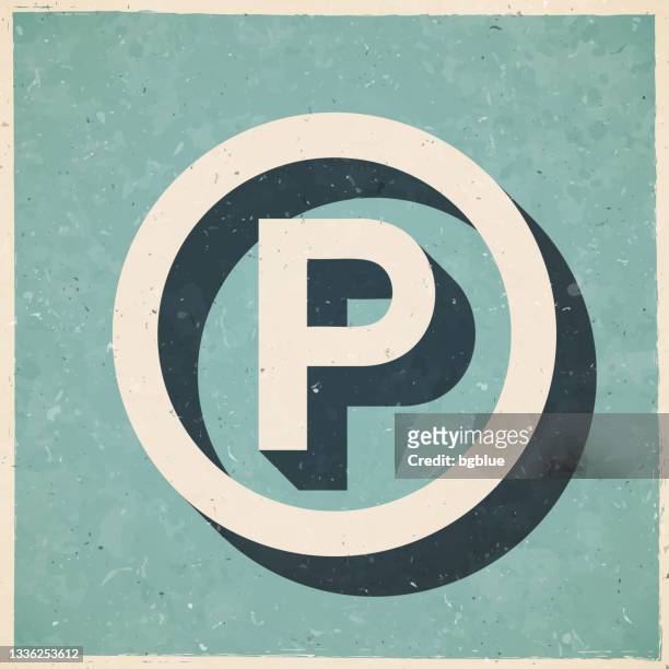 sound recording copyright. icon in retro vintage style - old textured paper - letter p stock illustrations