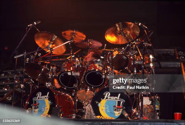 American musician Tico Torres of the band Bon Jovi performs on stage, Illinois, early March, 1987.