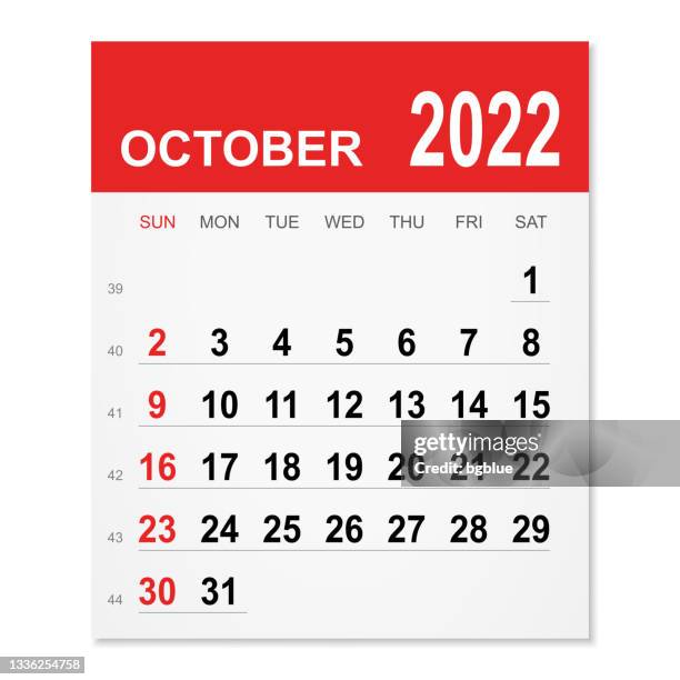 stockillustraties, clipart, cartoons en iconen met october 2022 calendar - oktober