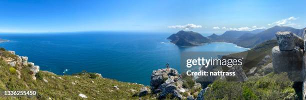 frau bewundert die erstaunlichen landschaften - nationalpark table mountain stock-fotos und bilder