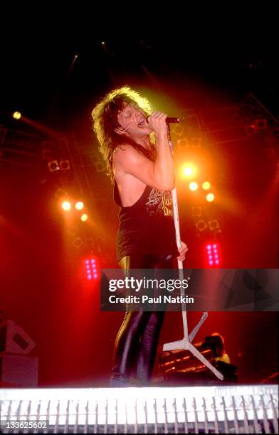 American musician Jon Bon Jovi at Met Center on Bloomington, Minnesota, April 4, 1989.