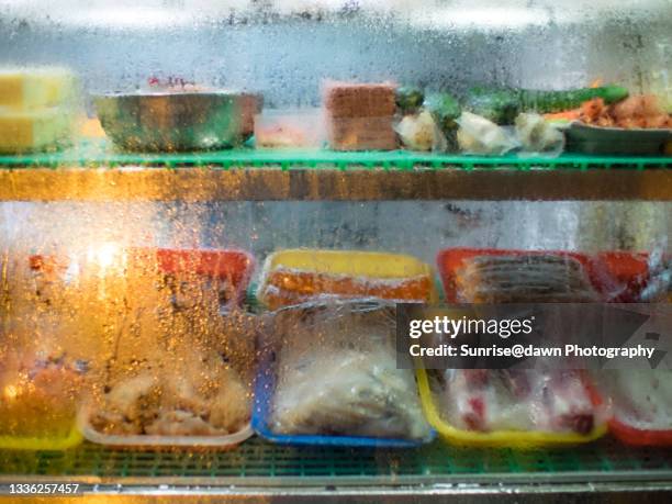 raw food ingredientsr in a fridge - frozen food stock pictures, royalty-free photos & images