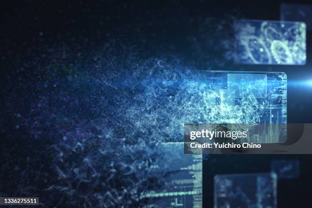 futuristic display forming by a glowing particle - hud graphic imagens e fotografias de stock