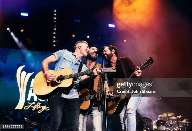 Trevor Rosen, Matthew Ramsey and Brad Tursi of Old Dominion perform during the ACM Party For A Cause at Ascend Amphitheater on August 24, 2021 in...