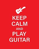 Play Guitar vector banner template. Keep calm and play guitar text on red background Vector illustration EPS 10