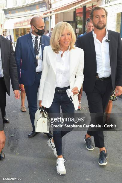 Brigitte Macron attends the 14th Angouleme French-Speaking Film Festival - Day Two on August 25, 2021 in Angouleme, France.