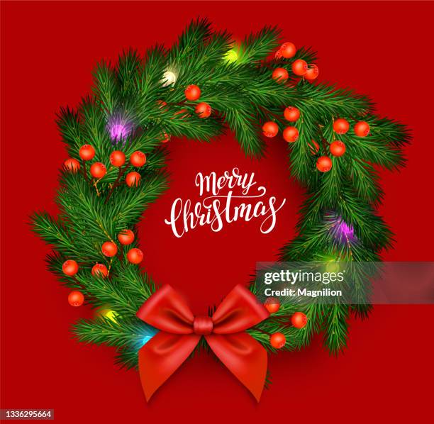 christmas wreath with red bow - christmas wreath transparent stock illustrations