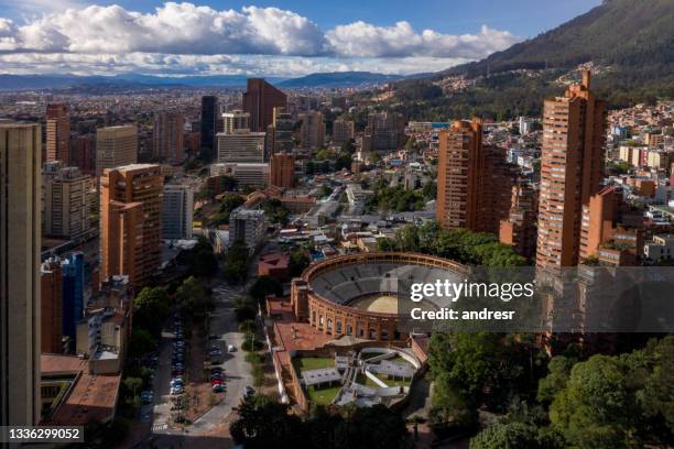 shot of the city center of bogota, colombia showing the plaza de toros - bogota stock pictures, royalty-free photos & images