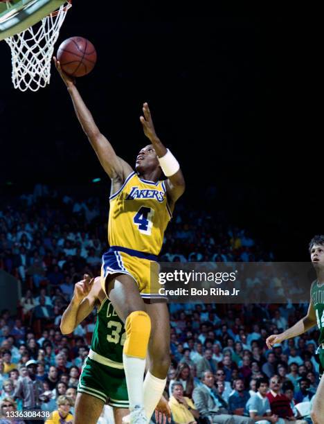 Los Angeles Lakers Bryon Scott during 1985 NBA Finals between Los Angeles Lakers and Boston Celtics, June 2, 1985 in Inglewood, California.