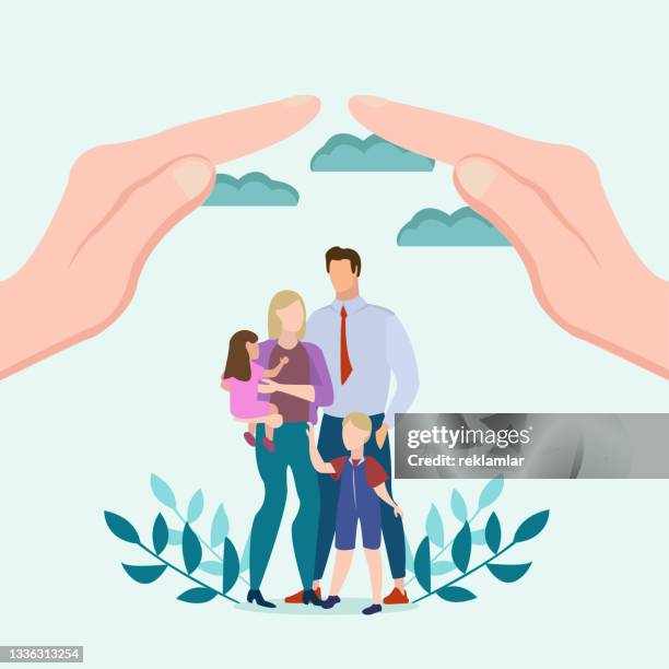 life insurance, family protection to assure members financially supported and family protection vector illustration. insurance services, health care, safety, property protection, helping concepts. - liberty mutual insurance stock illustrations