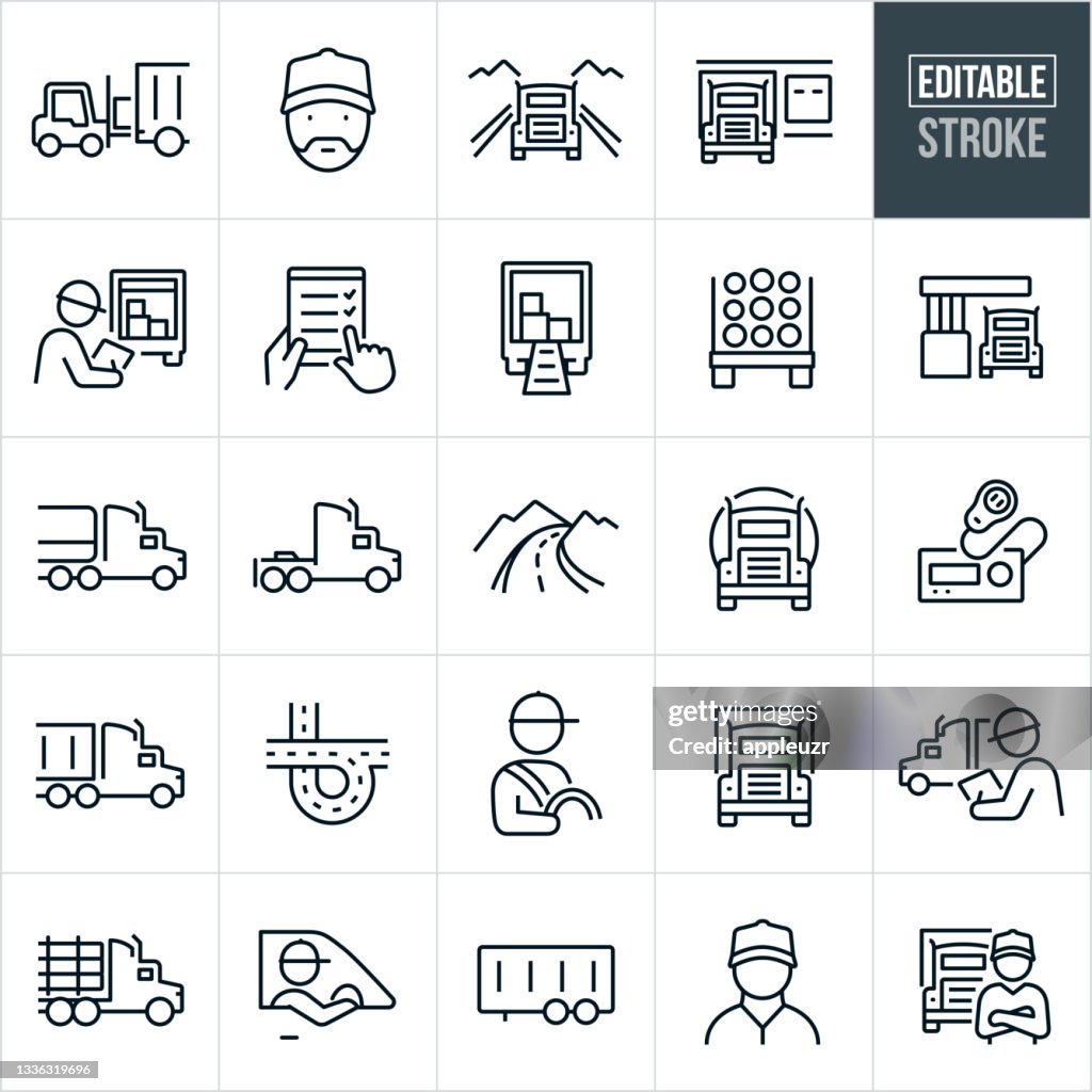 Trucking Thin Line Icons - Bearbeitbarer Hub