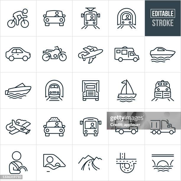 illustrations, cliparts, dessins animés et icônes de icônes de ligne mince de transport - contour modifiable - boat icon