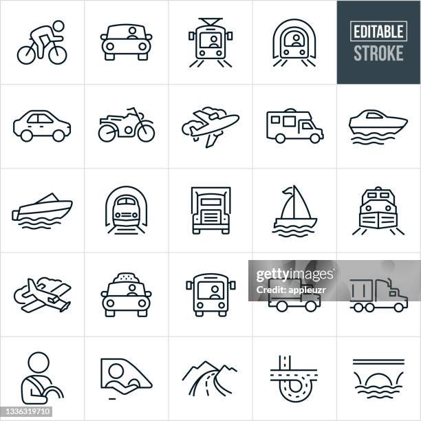 stockillustraties, clipart, cartoons en iconen met transportation thin line icons - editable stroke - onderweg