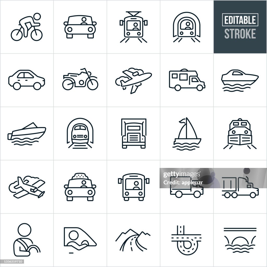Transportation Thin Line Icons - Editable Stroke
