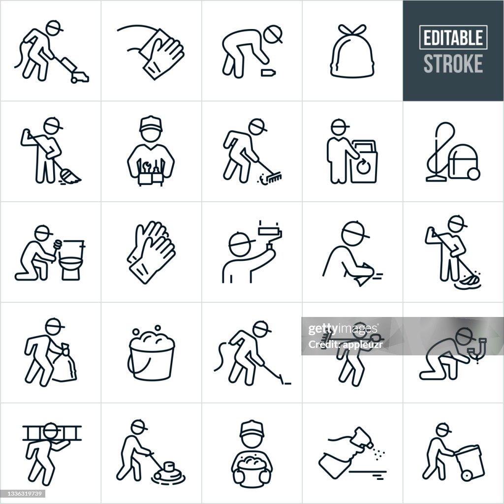 Janitorial Thin Line Icons - Editable Stroke