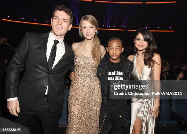 Austin Swift singer Taylor Swift, actor/musician Jaden Smith and singer Selena Gomez at the 2011 American Music Awards held at Nokia Theatre L.A....