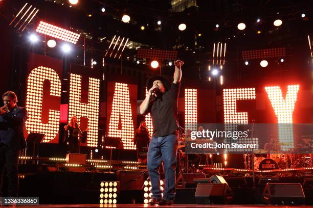 In this image released on August 25, 2021 Garth Brooks performs during CMT GIANTS: Charley Pride at the Ascend Amphitheater in Nashville, Tennessee.