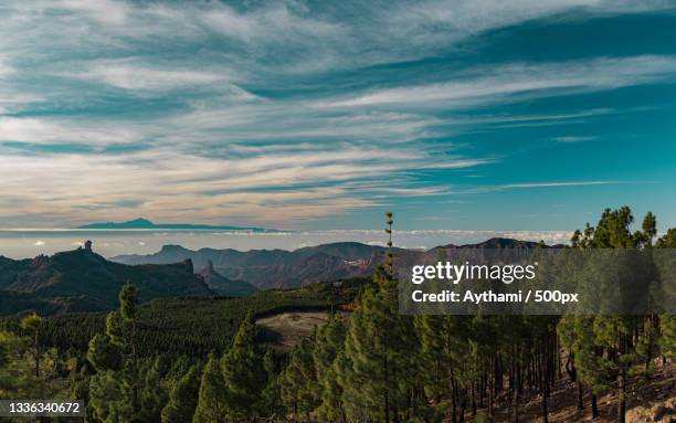 scenic view of landscape against sky,tejeda,las palmas,spain - tejeda fotografías e imágenes de stock