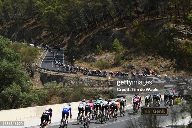 General view of the Peloton passing a bridge over Genil river during the 76th Tour of Spain 2021, Stage 11 a 133,6km stage from Antequera to...