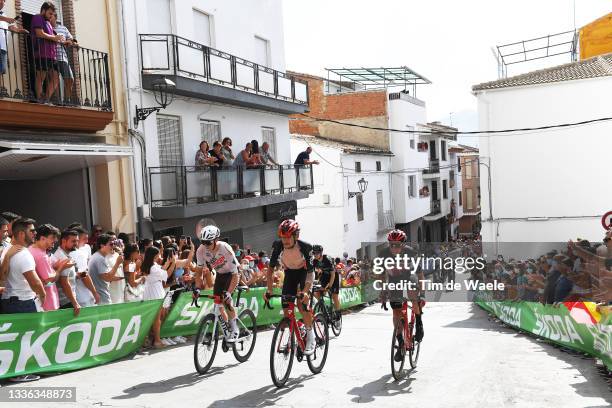 Damien Touzé of France and AG2R Citröen Team, Harm Vanhoucke of Belgium and Matthew Holmes of United Kingdom and Team Lotto Soudal passing through...