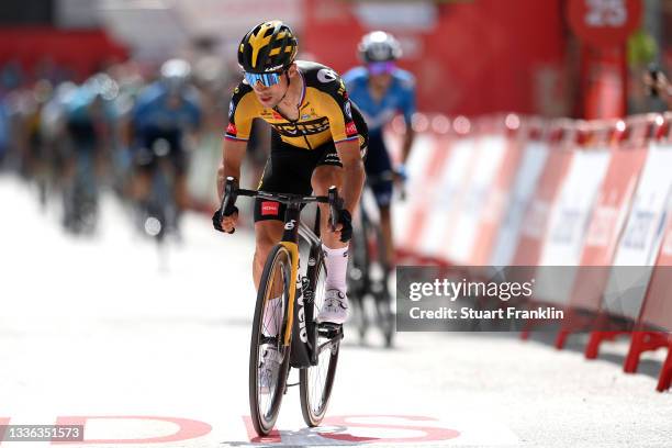 Primoz Roglic of Slovenia and Team Jumbo - Visma sprint at finish line to win the stage during the 76th Tour of Spain 2021, Stage 11 a 133,6km stage...