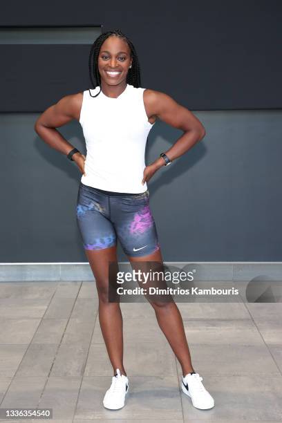 Mercedes-Benz ambassador Sloane Stephens appears at Mercedes-Benz Manhattan to celebrate the new All-Electric EQS Sedan ahead of US Open on August...