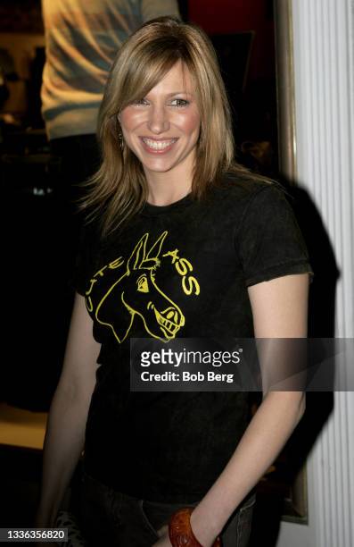 American singer-songwriter, pianist, record producer and actress Debbie Gibson poses for a portrait at the Opening of the new Levi's Beverly Hills...