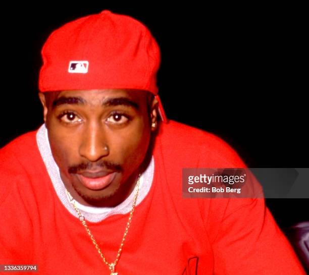 American rapper, songwriter, and actor Tupac Shakur poses for a portrait during the 1994 Source Awards on April 25, 1994 at the Paramount Theatre in...