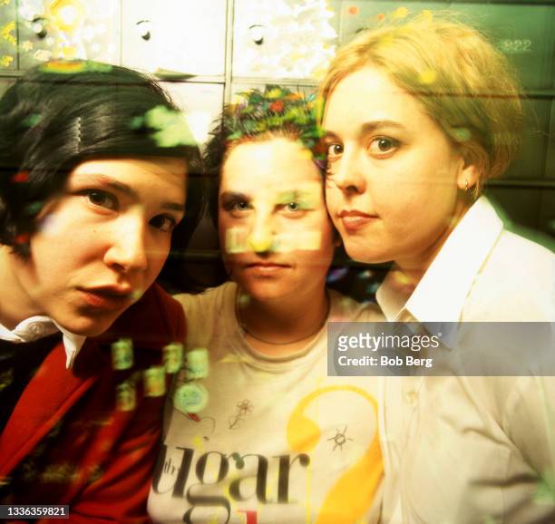 American musician, actress, writer, director, and comedian Carrie Brownstein, drummer Toni Gogin and American singer, songwriter, and guitarist Corin...