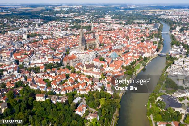 the city of ulm, germany, aerial view - ulm minster stock pictures, royalty-free photos & images