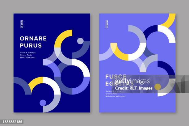 ilustrações de stock, clip art, desenhos animados e ícones de brochure cover design template with modern geometric graphics - blue corporate