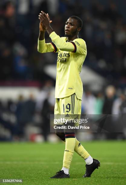 Nicolas Pepe of Arsenal claps the fans after the Carabao Cup second round match between West Bromwich Albion and Arsenal at The Hawthorns on August...