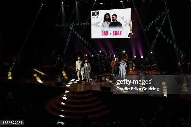 Dan Smyers and Shay Mooney of Dan + Shay accept the Jim Reeves International Award during the 14th Annual Academy Of Country Music Honors at Ryman...