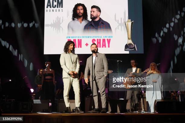 Dan Smyers and Shay Mooney of Dan + Shay accept the Jim Reeves International Award during the 14th Annual Academy Of Country Music Honors at Ryman...
