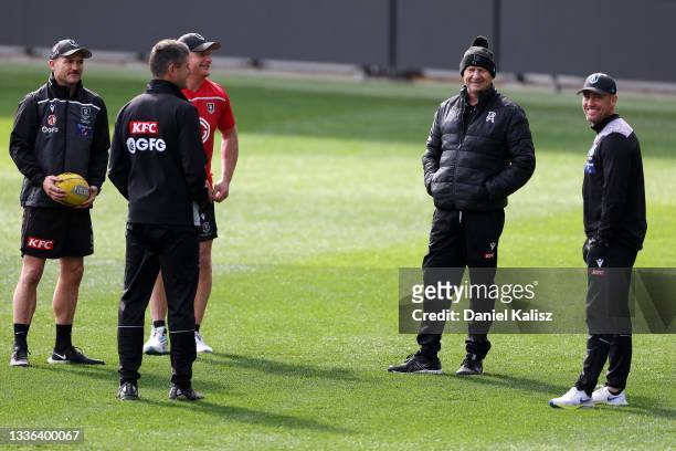 Brent Montgomery, Defence coach of the Power, Nathan Bassett, Forwards Coach of the Power, Michael Voss, Senior Assistant coach of the Power, Ken...